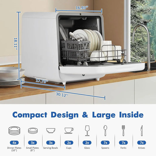 Countertop Dishwasher, Mini Dishwasher with Faucet&Manual Water Tank(5L) Modes Water Inlet, 6 Programs Ideal for RV & Apartments