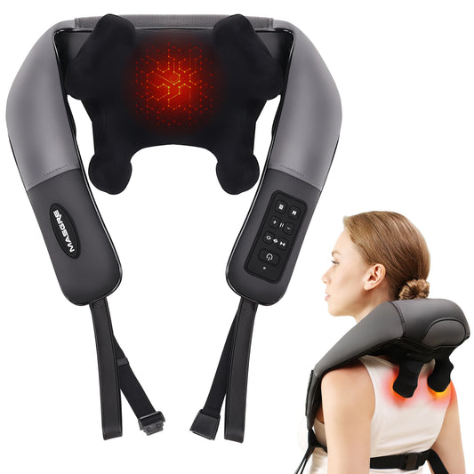 Masgre Upgarded Adjustable Width Electric Deep Tissue 4D Kneading Massage Cordless Neck Massager with Heat Gifts for Mom Dad